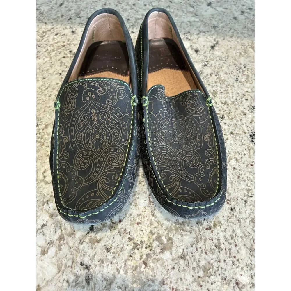 Robert Graham Men's Soprano Black Paisley-Print Suede Drivers shoes size 9